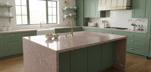 Grande dalle de quartz rose vietnamien de 20 mm d'épaisseur, dalle de quartz moderne avec design 3D pour cuisine, hôtel, salle de bain et hôpital - Product Image 4