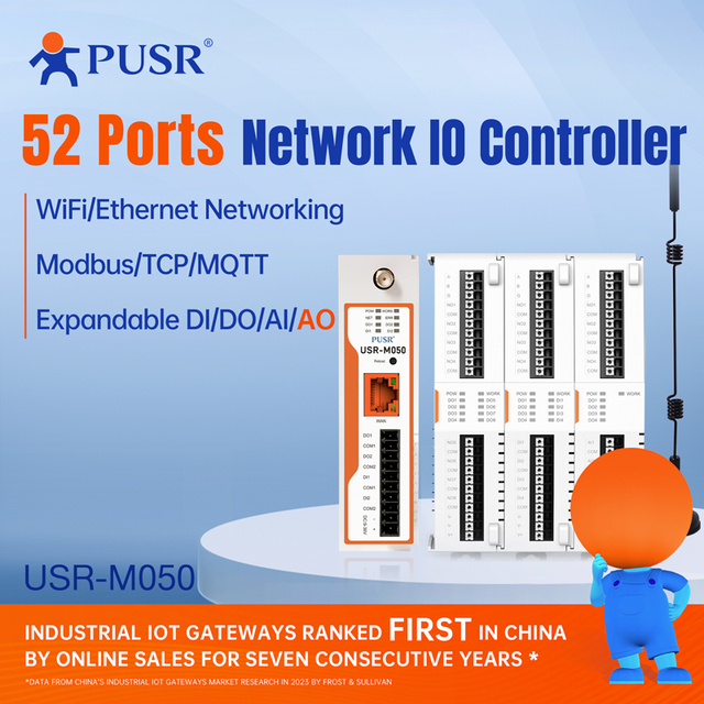 PUSR 52 Ports Remote IO Controller Input/Output IO Dual Band WiFi Ethernet Modbus/Json Expandable Network IO Gateway USR-M050