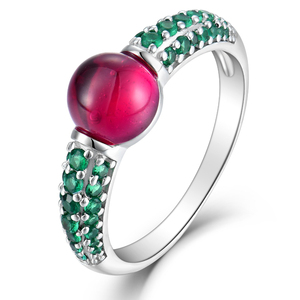 Tinh Tế S925 Nhẫn Bạc Cho Phụ Nữ Tự Nhiên Của <span class=keywords><strong>Ruby</strong></span> Cabochon & Emerald Điểm Nhấn Đá Quý Đồ Trang Sức Cho Đám Cưới & Các Bên - Product Image 2
