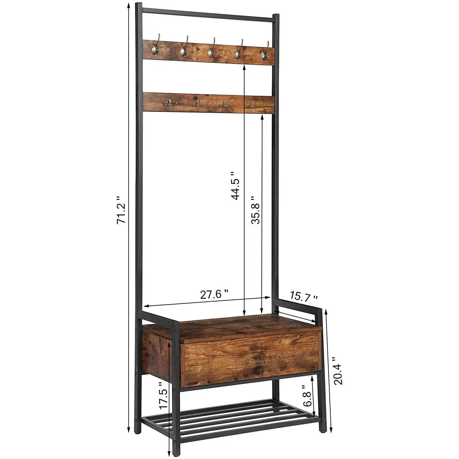 Nieuwe Ontwerp Rustieke Kapstok Schoen Bench, Hall Boom Entryway Storage Bench, hout Look Accent Meubels Met Metalen Frame