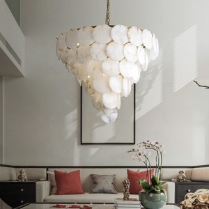 Lustre moderne tout en cuivre de haute qualité pour la décoration du salon, grand plafond en marbre d'albâtre et de pierre blanche d'Antik d'Espagne - Product Image 1
