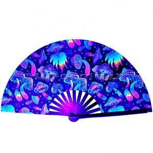 Hot Sale Rave <b>Large</b> Hand <b>Fan</b> Folk Art Style with Portable Bamboo UV Painted Technique - Product Image 2
