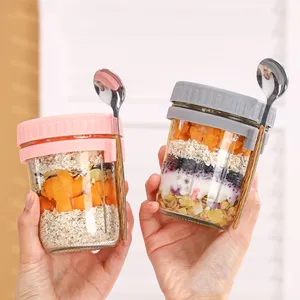 แก้วซีเรียลแบบพกพา ถ้วยข้าวโอ๊ตแบบค้างคืน พร้อมส้อม แก้วใส่นม ผลไม้ สลัด อุปกรณ์ครัว ภาชนะเก็บอาหาร ขวดน้ำ - Product Image 1