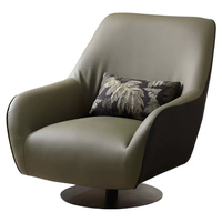 Fauteuil pivotant élégant en cuir olive et noir JP pour le loisir, design enveloppant incurvé pour salon/chambre à coucher, luxe