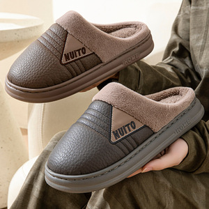 Pantofole da <span class=keywords><strong>casa</strong></span> invernali da <span class=keywords><strong>uomo</strong></span> in morbida <span class=keywords><strong>pelle</strong></span> antiscivolo EVA con fondo felpato sandali da <span class=keywords><strong>uomo</strong></span> - Product Image 2