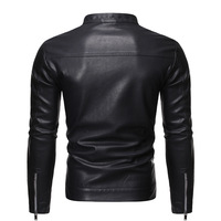Blouson Moto Biker Classique en Similicuir PU Noir Coupe Ajustée Coupe-Vent de Haute Qualité pour Hommes