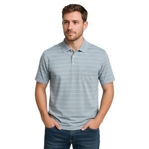 Best Price Summer Friendly <b>Men's</b> Striped Polo <b>Shirts</b> Custom Design Stylish Turn Down <b>Collar</b> Polo <b>Shirts</b> With Pocket For <b>Men</b> - Product Image 5