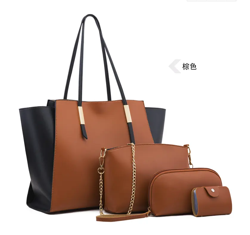 Pockets Zipper Leather Crossbody Bag Women Fashion Handbags Wallet Tote Bag Shoulder Bag Top Handle Satchel Purse Set 4pcs