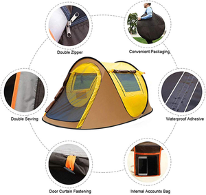 Tentes de camping pliantes automatiques, portables, ultralégères, imperméables, pour la famille, les voyages, la plage, le glamping, les activités de plein air et les bateaux - Product Image 5