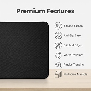 Tapis de souris carré arrondi noir en gros, surface en tissu lisse haute densité, base en caoutchouc antidérapante pour le travail de bureau - Product Image 4