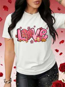 T-Shirt Casual da Donna per San Valentino, Manica Corta, Collo Tondo, 100% Cotone Traspirante e Leggero, Stampa con Motivo 'Love Letter' - Product Image 3