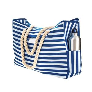 Custom Llogo Shopping Cotton Handle Reusable Canvas Grocery Bag Shopping Extra Large Stripe Beach Tote - Product Image 4