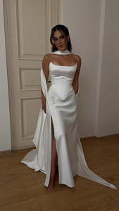 Mily gaun pengantin MHL636, Bustier tanpa lengan dan rok Maxi Satin belah 2 potong korset gaun pernikahan dengan syal - Product Image 2