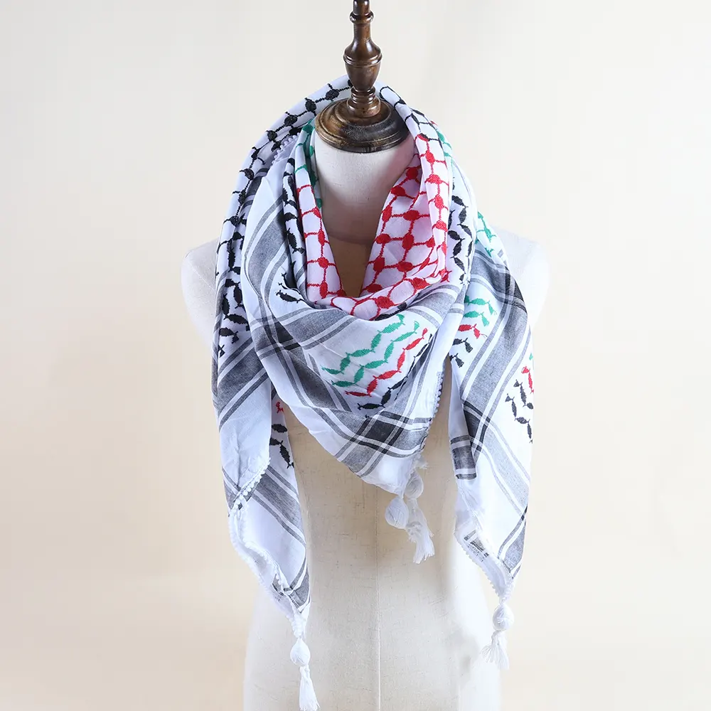 red green color new palestine scarf of Men Yashmagh Shemagh Black Arab Men Arafat Scarf Keffiyeh with tassel