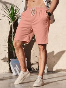 <strong>Men's</strong> Solid 80% Cotton 20% <strong>Linen</strong> <strong>Shorts</strong> Casual Elastic Waist Drawstring Summer Beach Vacation Yoga Golf with Pockets - Product Image 3