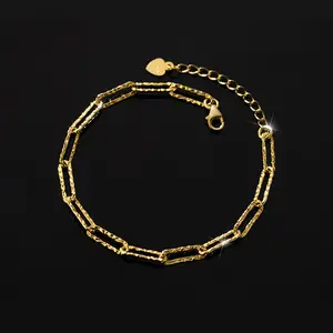 Gioielli minimalisti alla moda 925 in argento sterling clip per carta a catena di forma quadrata placcato oro braccialetti da donna