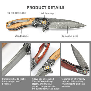 Venda quente Damasco Faca Bolso Forjado VG10 Damasco Faca Dobrável com Cabo De Madeira Faca Ao Ar Livre Personalizado - Product Image 3