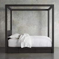 Ensemble de meubles de chambre à coucher de style antique Lit à baldaquin avec placage en bois massif Noyer.