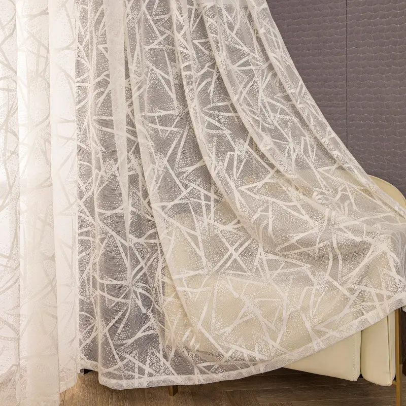 Modern White Sheer Curtains for Livingroom and Bedroom, Jacquard Tulle Semi Voile Drapes with Line Texture