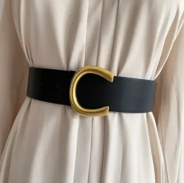 Women Double Pearl Belt PU Leather Dress Skirt Waist Elastic Thin Belts Ladies Waistband leather belts