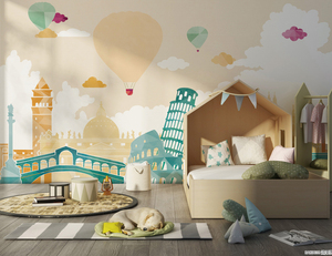 Papel Tapiz Infantil Personalizado de Alta Calidad con Diseño de Elefante, Ballena, Globo Aerostático y Noria para Decoración de Habitaciones Infantiles - Product Image 5