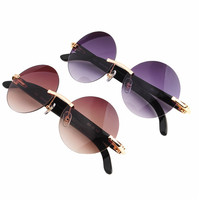 Lunettes de soleil rondes sans monture en corne de buffle naturelle, faites à la main, UV400, luxe, pour femmes