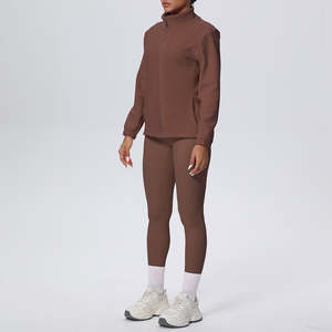 Ensemble de yoga 5 pièces pour femmes, taille plus, en spandex/nylon, doublure en polaire, col rond, taille élastique, veste et pantalon, coupe-vent, sport, fitness - Product Image 1