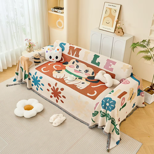 Penutup <span class=keywords><strong>Sofa</strong></span> kartun anjing lucu, satu buah penutup <span class=keywords><strong>Sofa</strong></span> benang katun 6 tempat duduk untuk rumah tangga - Product Image 1