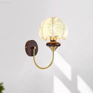 Modern <b>LED</b> <b>Wall</b> Lamp Retro Pattern Fabric Iron Pull Switch <b>Dimmable</b> for Bedroom Bedside Living Room - Product Image 1
