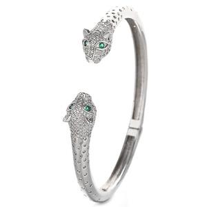 Lắc tay bạc Ý 925 HLL mạ rhodium, kiểu dáng cổ điển màu bạc, họa tiết báo đốm, đính đá zirconia, trang sức thời trang cao cấp. - Product Image 1