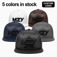 Topi Snapback Premium Kulit PU 6 Panel Pinggiran Datar Logo 3D Puff Gaya Jalanan Mewah