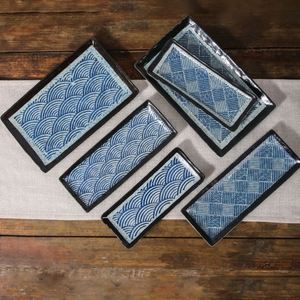 Wholesale Japanese Design Vintage <b>Ceramic</b> Rectangular Food Serving <b>Plates</b> Blue Wave 8 10 Inch Dessert Sushi <b>Plate</b> for Restaurant - Product Image 2