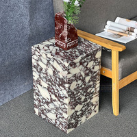Table de Chevet en Pierre Naturelle Marbre Calacatta Viola avec Tiroir en Chêne, Design Moderne et Luxueux, Sans Assemblage, pour Salon