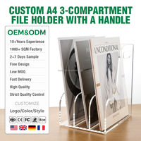 Organisateur de documents de bureau en acrylique transparent de luxe à 3 compartiments verticaux, support de rangement OEM d'usine