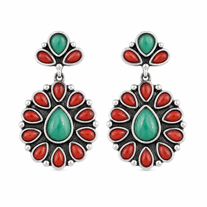 Orecchini Pendenti Vintage con Agata Rossa, Turchese e Malachite, Gioielli Boho per Donna - Product Image 2