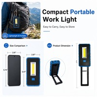 Lampe de travail LED COB magnétique rechargeable 800LM, lampe torche d'inspection portable USB C avec crochet pour mécanicien, réparation automobile, garage