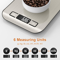 Balance de cuisine numérique 5 kg 1 g avec écran LCD, plateau en verre trempé argenté, alimentée par 2 piles AAA, capacité de pesée 10 kg