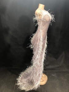 NOVANCE Y1614 Amazons meilleure vente, haut tubulaire de <span class=keywords><strong>cheveux</strong></span> d'autruche élégant, Sexy fente haute diamants brillants longue robe uniforme de bal de luxe - Product Image 5