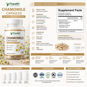 Capsule di Estratto Naturale di Fiori di Camomilla Integratore Alimentare Naturale Quotidiano Vendita all'Ingrosso - Product Image 2