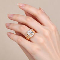 Ensemble de bagues empilables en zircone cubique taille princesse 3 en 1, plaqué or 18 carats, en laiton, pour mariage et fiançailles, pour femmes