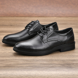 Chaussures Richelieu pour hommes en cuir véritable uni, à bout pointu, à lacets, respirantes, pour mariage et printemps - Product Image 1