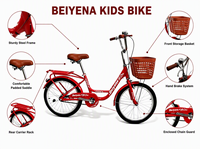 Vélo de ville rouge 20 pouces pour femme avec panier et porte-bagages arrière pour les trajets quotidiens et le shopping – Offre spéciale