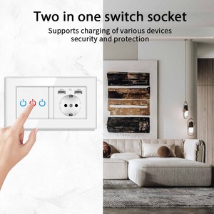 Ubaro European Standard 146 Type Touch Switch With 3 Way <b>Socket</b> And 2 Usb Ports Black Tempered Glass Panel - Product Image 2