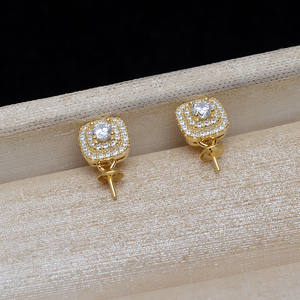 Boucles d'oreilles carrées en argent S925 avec incrustation de perles de 9 à 13 mm JG5230, accessoires de bijoux en cristal DIY avec support vide - Product Image 2