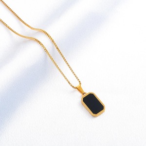 Pendentif carré noir avec chaîne, collier minimaliste en acier inoxydable pour femmes, collier plaqué or avec rallonge, bijoux - Product Image 5