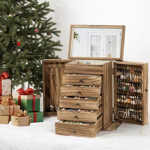 Boîte de rangement pour bijoux en bois massif sur mesure avec tiroirs et miroir, organisateur de bijoux en bois de luxe, fabricant OEM - Product Image 1