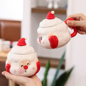 Hand-painted Christmas Ceramic Cups with LIDS <b>Large</b>-capacity Cartoon Santa Claus <b>Gifts</b>, Water Cup - Product Image 2