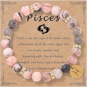 Nuevo Modelo de Pulsera Bohemia <span class=keywords><strong>con</strong></span> Signo del Zodiaco, Cuentas de Piedra Zebra Rosa y Cordón <span class=keywords><strong>El</strong></span>ástico para Viajes y Recuerdos - Product Image 4