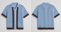 Kemeja Rajut Kasual Pria, Rajutan Terbuka, Lengan Pendek, Kancing Depan, Bergaris, Bernapas, Sweater Retro Musim Panas, Atasan Polo Pantai