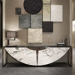 שולחן קונסולה יוקרתי מודרני עם מסגרת נירוסטה ומשטח שיש טבעי עם אחסון לריהוט וילה - Product Image 1